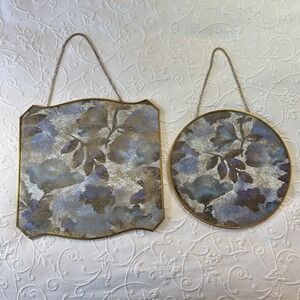 Vintage 90s Wall Decor Set of 2 Boho Floral Art Brass Frame Hanging Mirrors